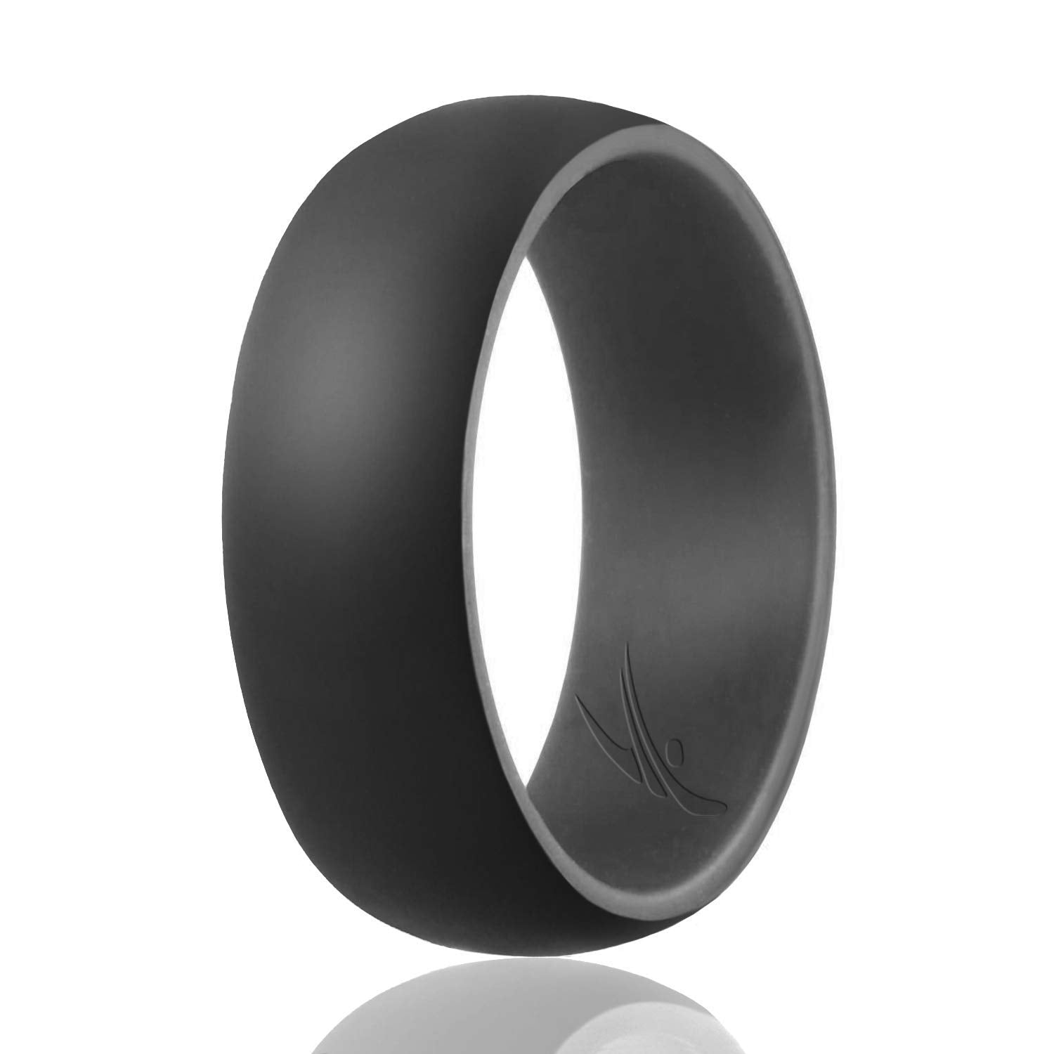 Silicone Wedding Ring - Duo Collection Dome Style - Grey-Black By Roq For Men - 15 Mm Ring