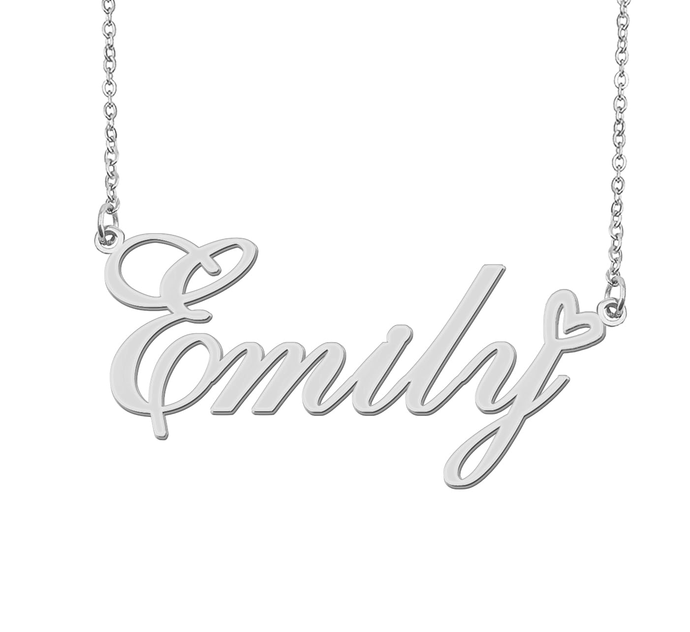 Aoloshow Stainless Steel Silver Emily Heart Name Necklace Charm Pendant Jewelry for Mom Best Friends
