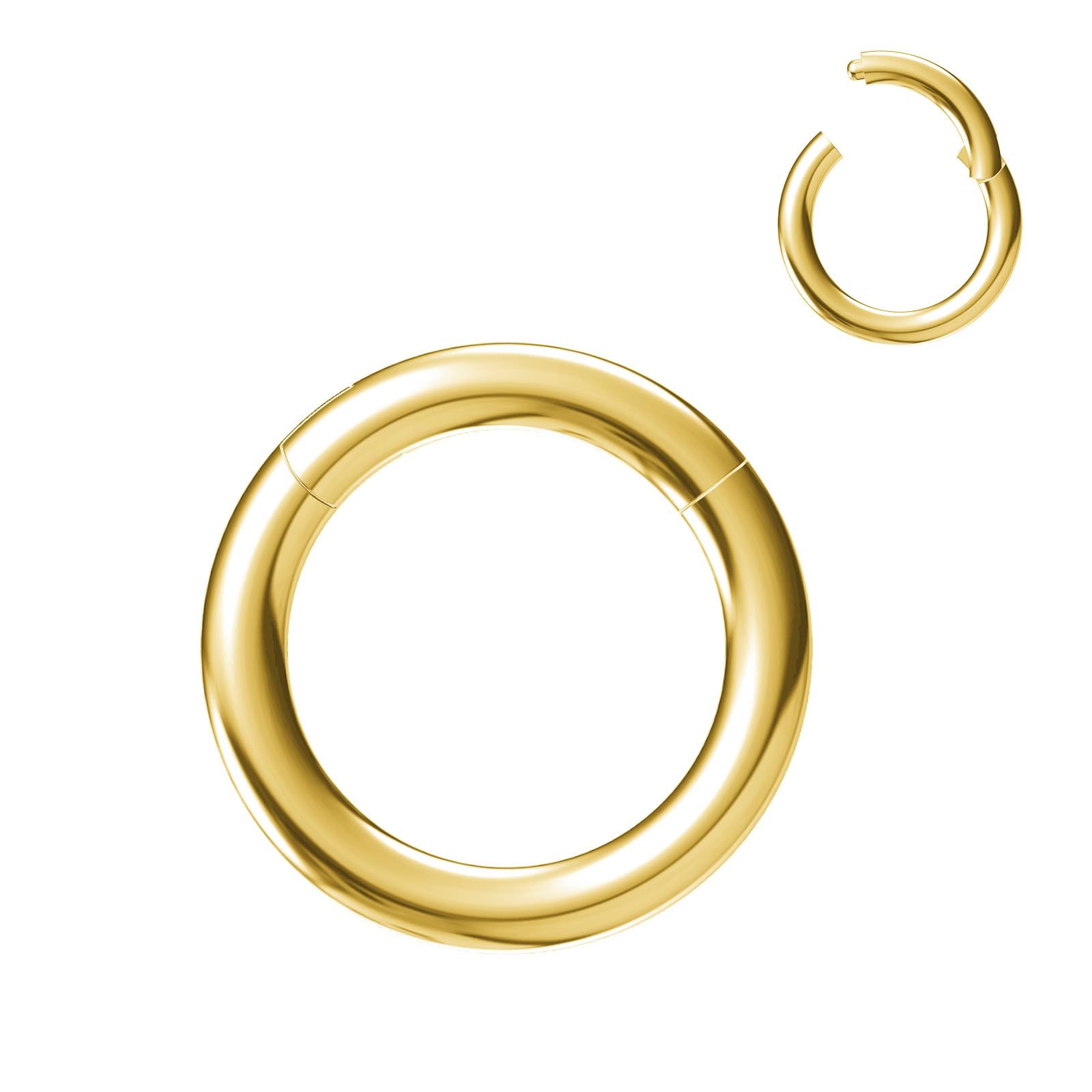 NewkeepsR 12G  8mm(5/16 inch) Gold 316L Surgical Steel Septum Hinged Clicker Segment Lobe Rook Orbital Conch Ring