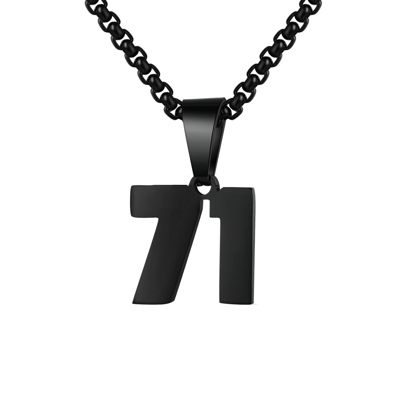 Number Necklaces Personalized Necklaces Black Initial Number Pendant Stainless Steel Chain Movement Necklaces for Men Women (71)