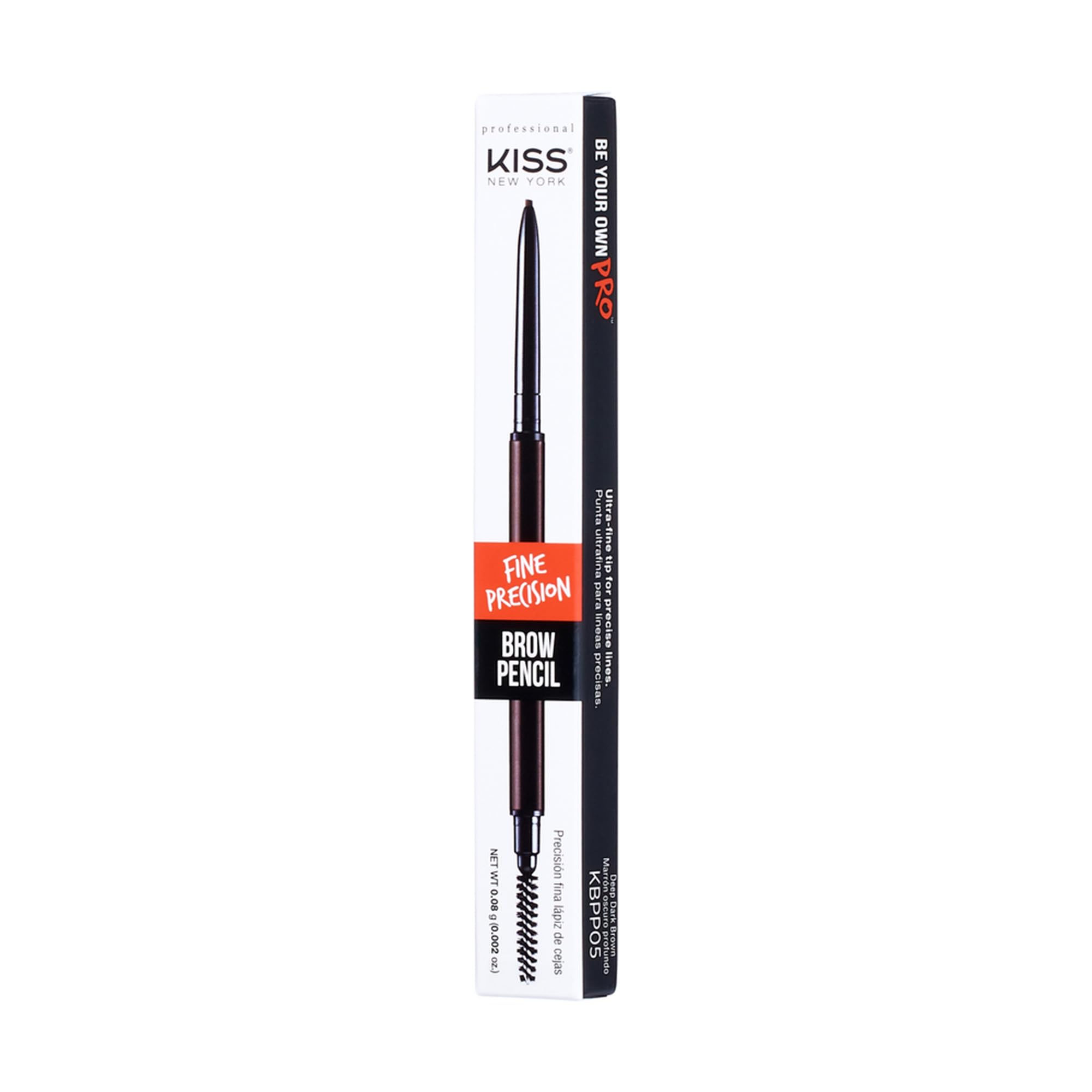 Kiss New York Professional Brow Pencil with Spoolie Brush, Ultra-Fine Precision Point Eyebrow Pencil, Dual-Sided Precise, Slim D