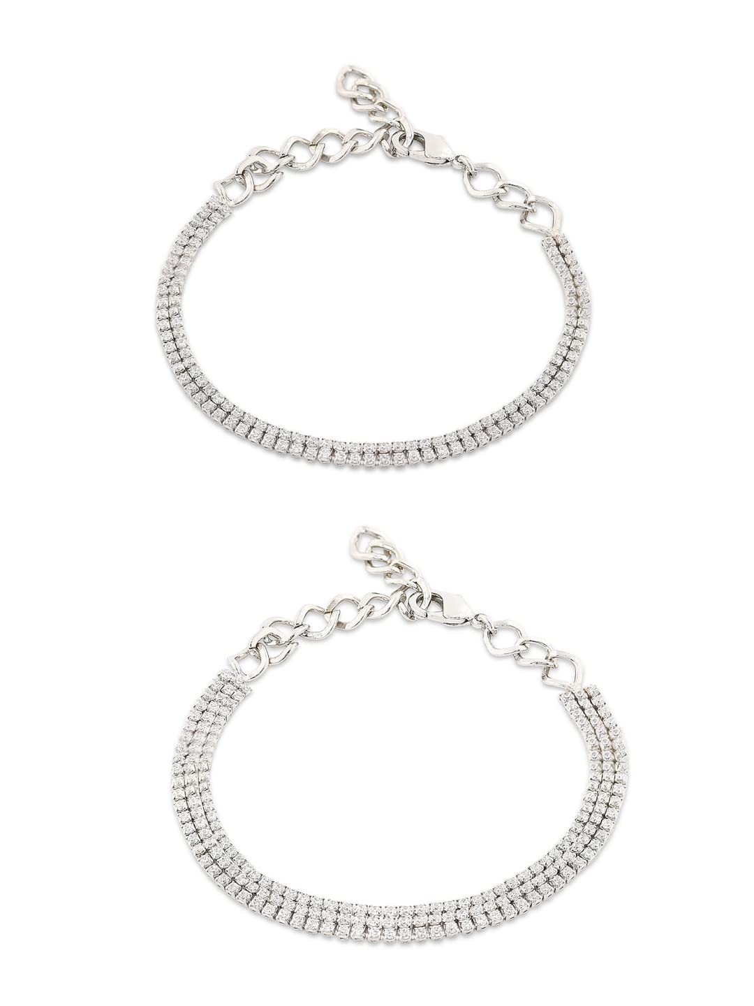 Zaveri Pearls Set Of 2 Silver Tone Cubic Zirconia Contemporary Tennis Bracelets For WomenZpfk13467