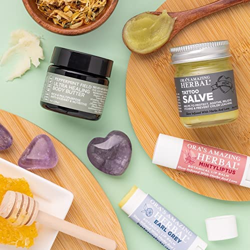 Ora's Amazing Herbal Tattoo Aftercare, Body Butter and Natural Lip Balm Set, Great Gift for Men with Tattoos, All Natural Skinca