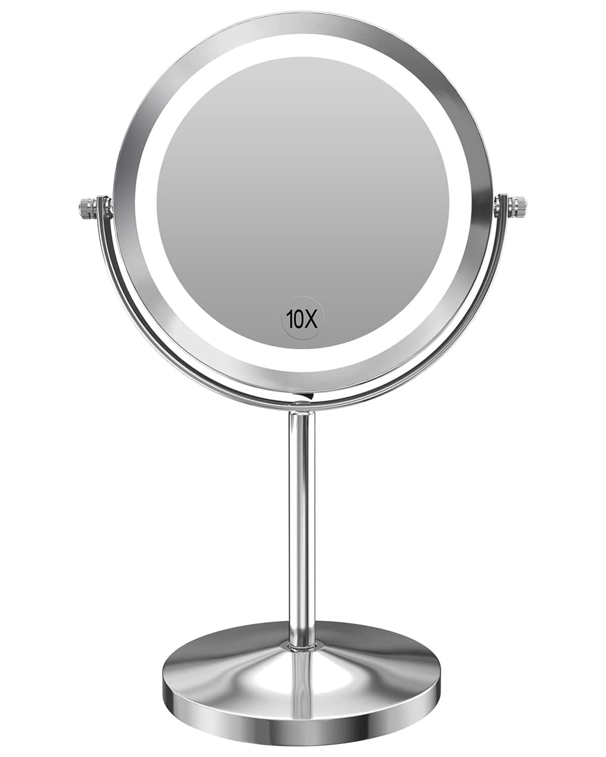1X/10x Magnified Lighted Makeup Mirror Double Sided Round Magnifying Mirror Standing 360 Degree Swivel Vanity Mirror Battery Ope