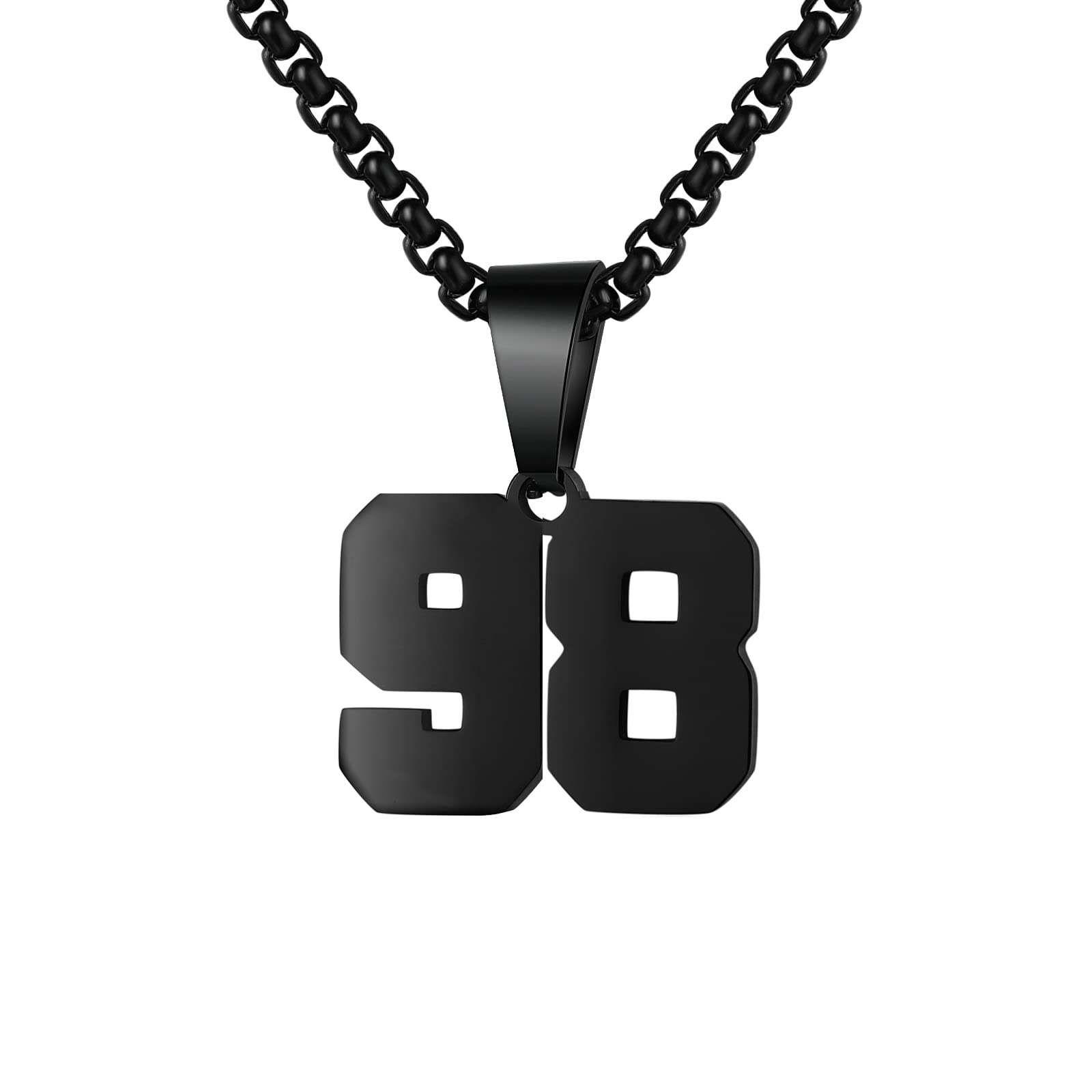 Number Necklaces Personalized Necklaces Black Initial Number Pendant Stainless Steel Chain Movement Necklaces for Men Women (98)