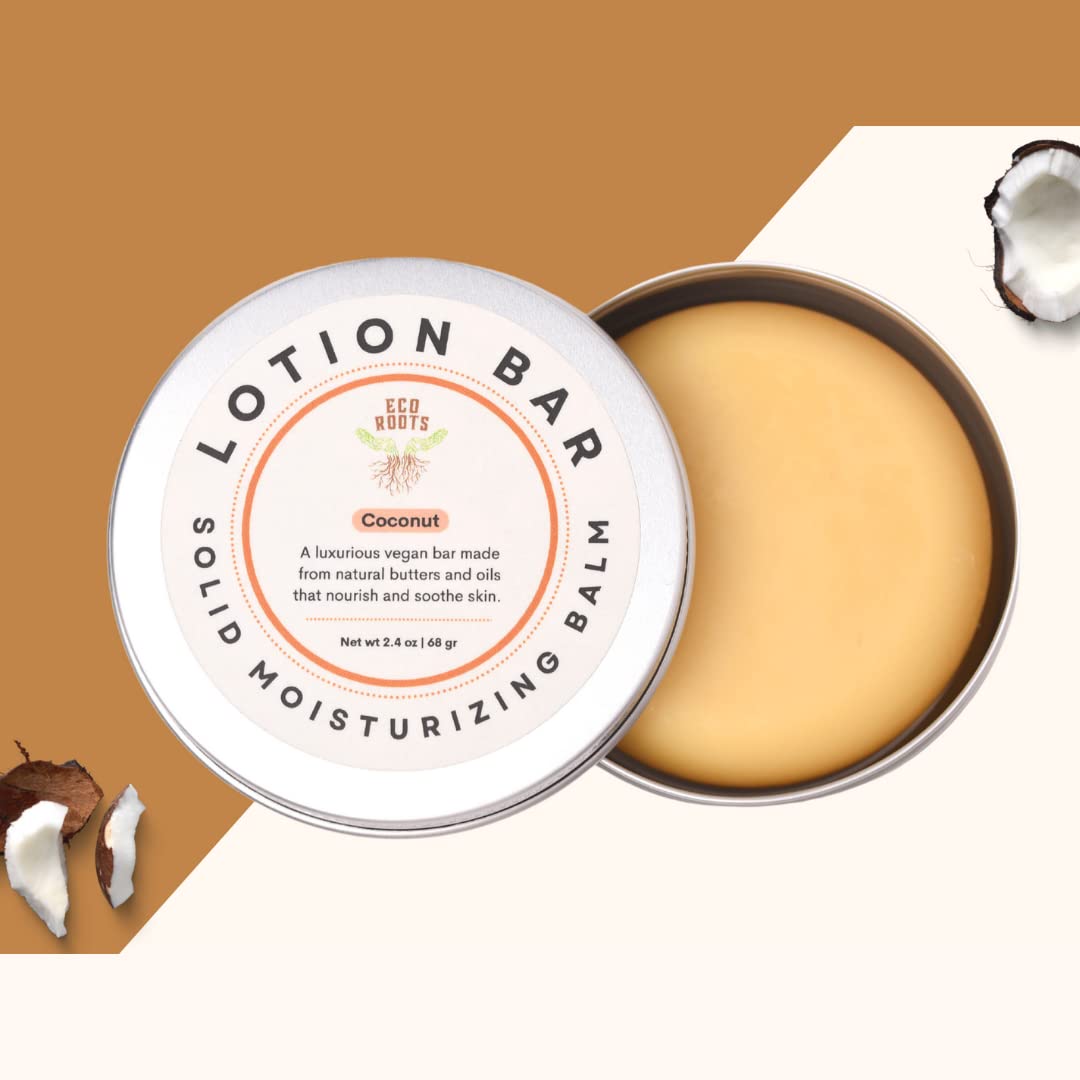 ECO ROOTS Waterless Lotion Bar | Natural Moisturizer Balm | 2.4 oz | Coconut Scent