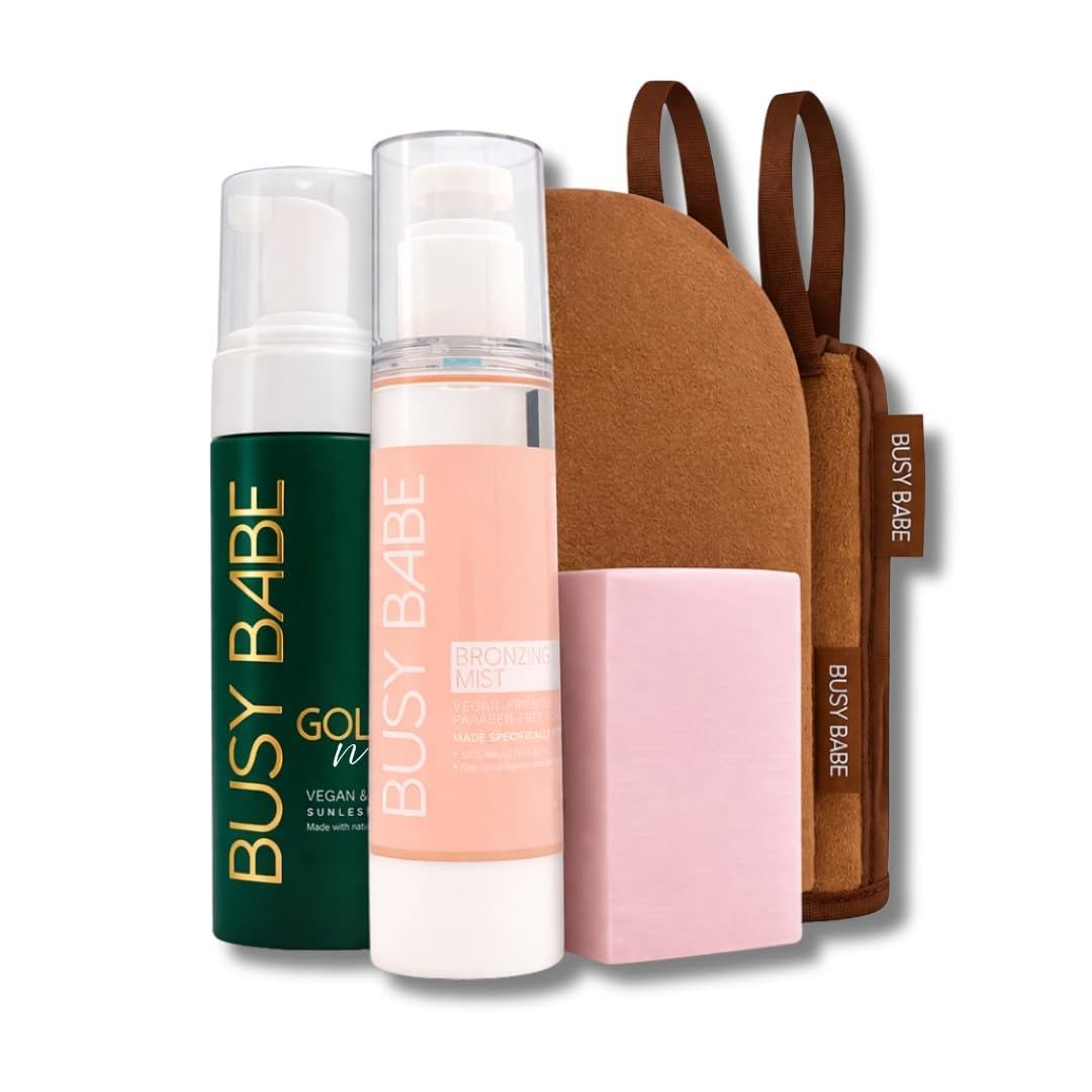BUNDLE Busy Babe Golden Nights Head to Toe Glow Bundle  Complete Self Tanning Kit for Face & Body