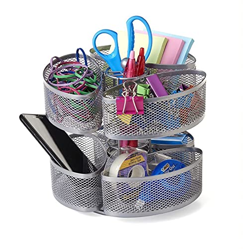 Nifty Organizing Carousel - Silver Finish, Spins 360-Degrees, Cosmetic Bathroom Or Bedroom Vanity Storage, Beauty Supplies Organ