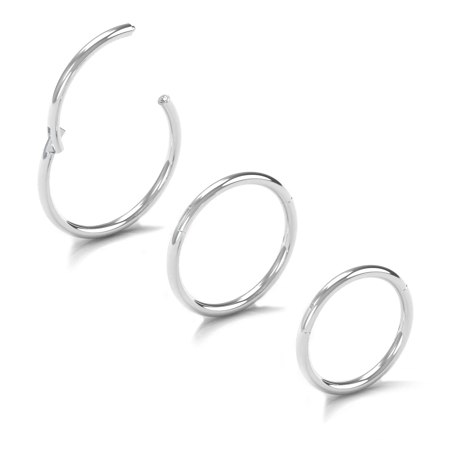 NewkeepsR 3PCS-1.0mm(18 gauge) 316L Steel Nose Hoop Ring Stud Sleeper Earrings Hinged Clicker Seamless Segment Helix Daith Carti