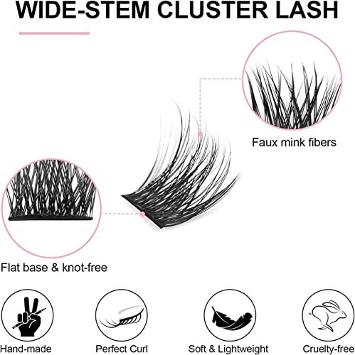 Fenshine Cluster Lashes Extensions, 120Pcs Individual Lashes Wide Stem D Curl Mix 9-15Mm Length Diy Eyelash Extension Individual