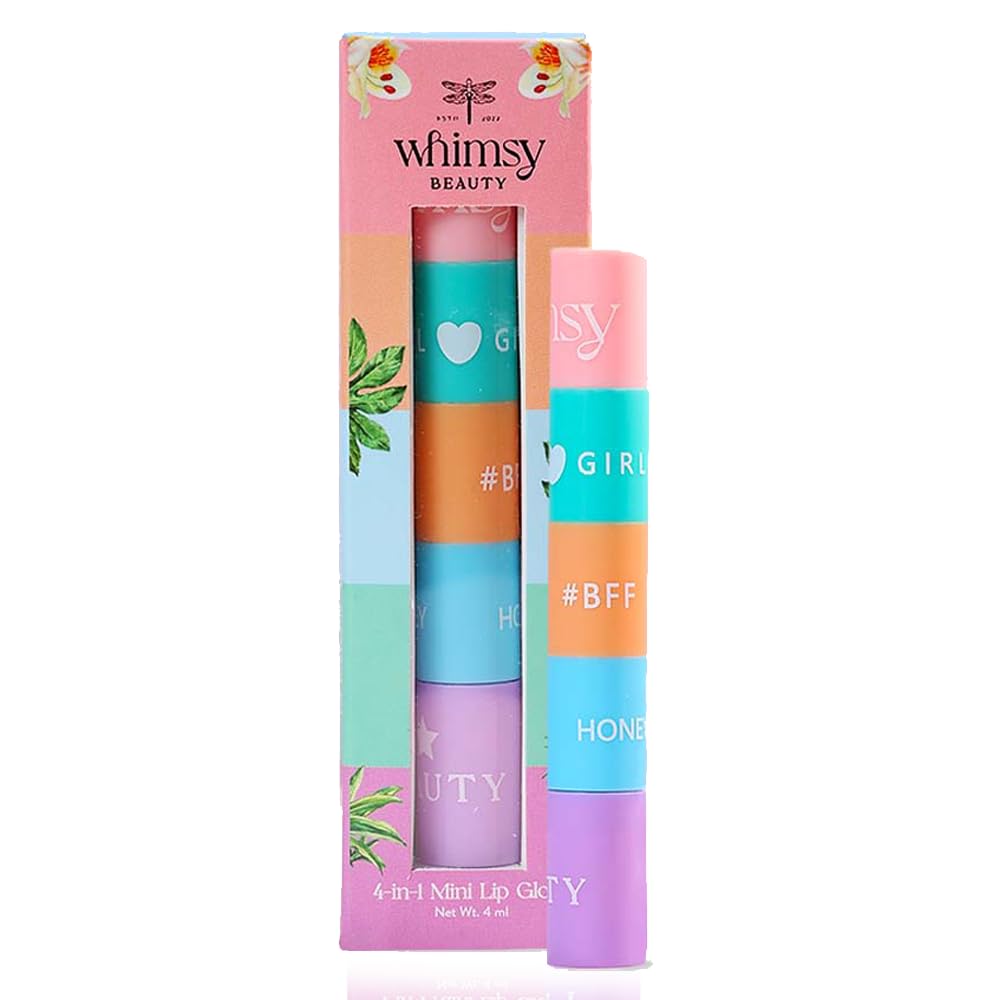Whimsy Beauty 4In1 Mini Lip Gloss For Kids And PreTeens | Smooth Non Sticky Shine With Lightweight Texture | Long Lasting Glo