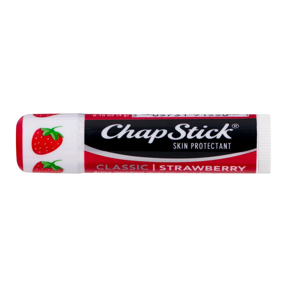 Chapstick Classic (1 Box Of 12 Sticks, 12 Total Sticks, Strawberry Flavor) Skin Protectant Flavored Lip Balm Tube, 0.15 Ounce Ea