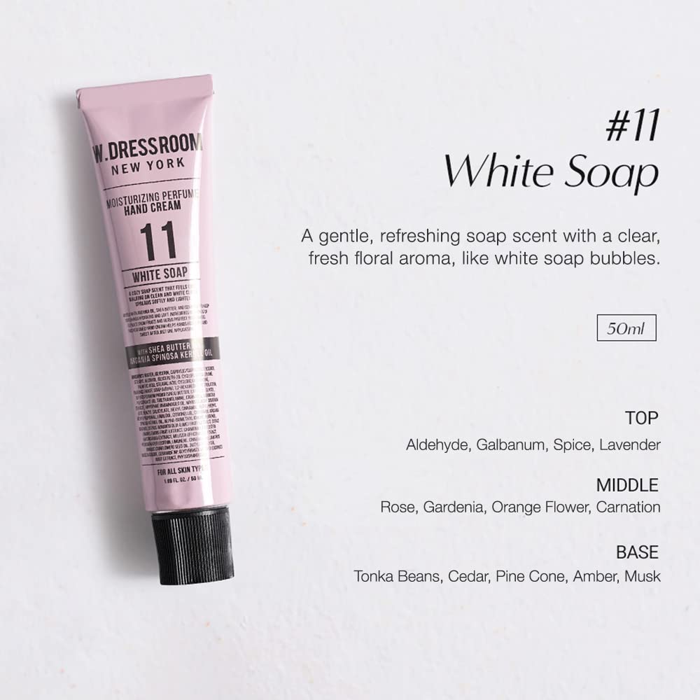 W.Dressroom No.11 White Soap Moisturizing Hand Cream For Dry Hands, Non-Greasy Korean Hand Lotion & Hand Care For Women With Hyd