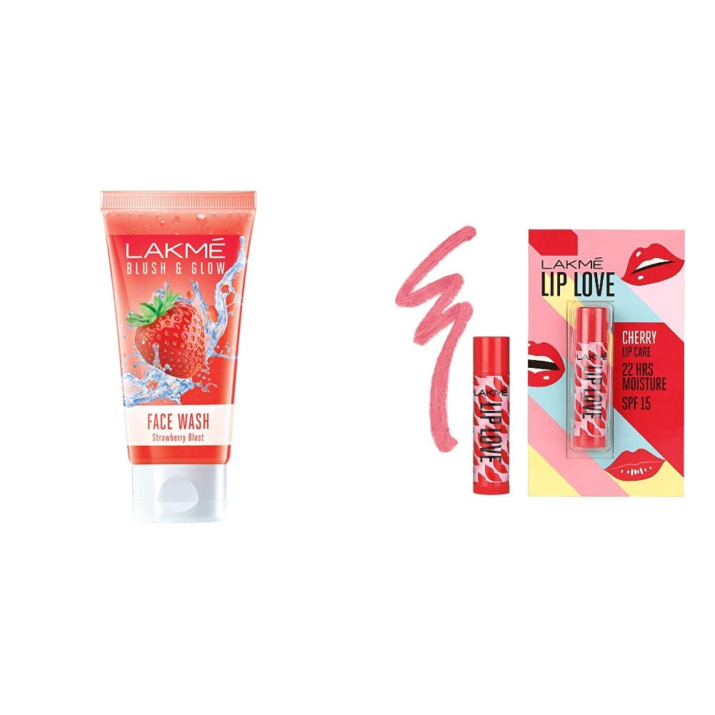 Lakm Blush & Glow Gel Face Wash, Strawberry Blast, 100G And Lip Love Chapstick, Spf15, Cherry, 4.5 G