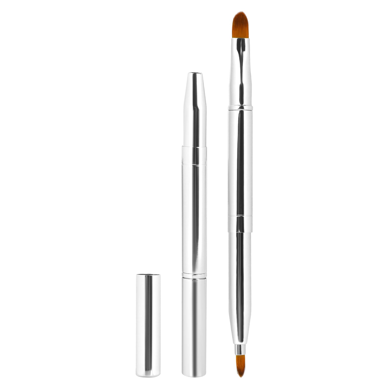 Retractable Lip Brush for Lipstick DoubleEnded Lip Makeup Brush with Cap for Lipstick, LipGloss, Eyeshadow Travel, Silver