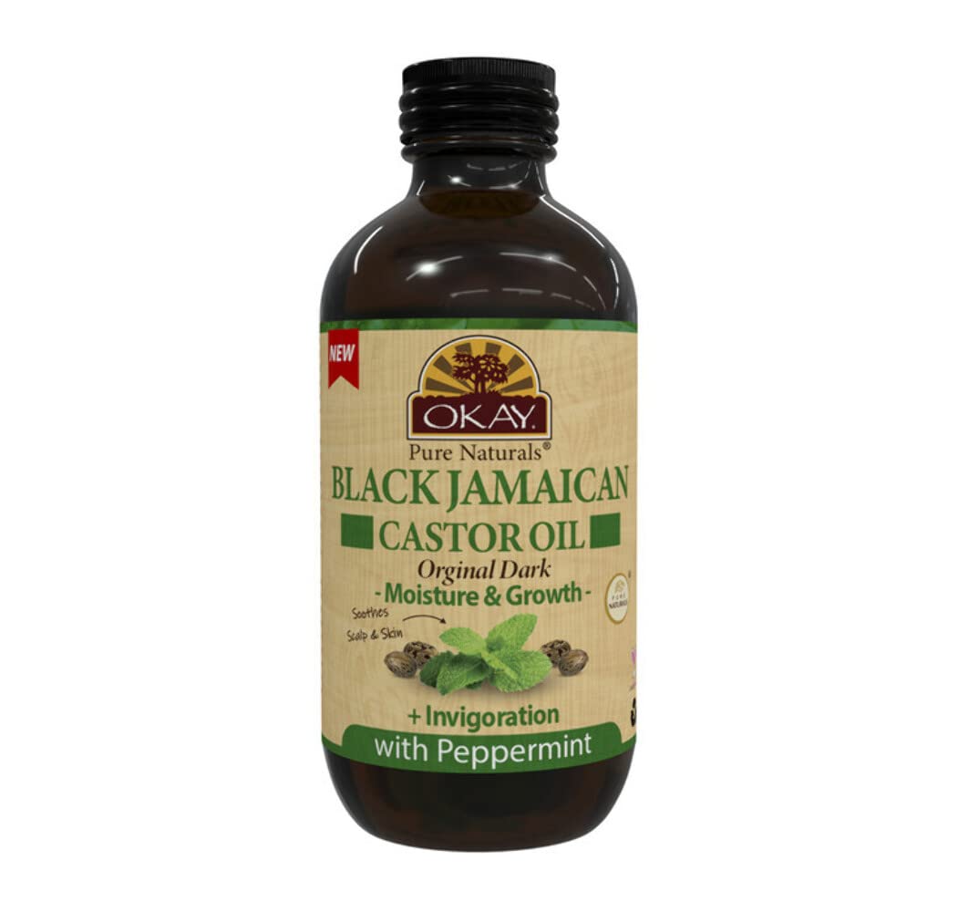 Okay Black Jamaican Castor Oil Original Dark With Peppermint 4Oz / 118Ml