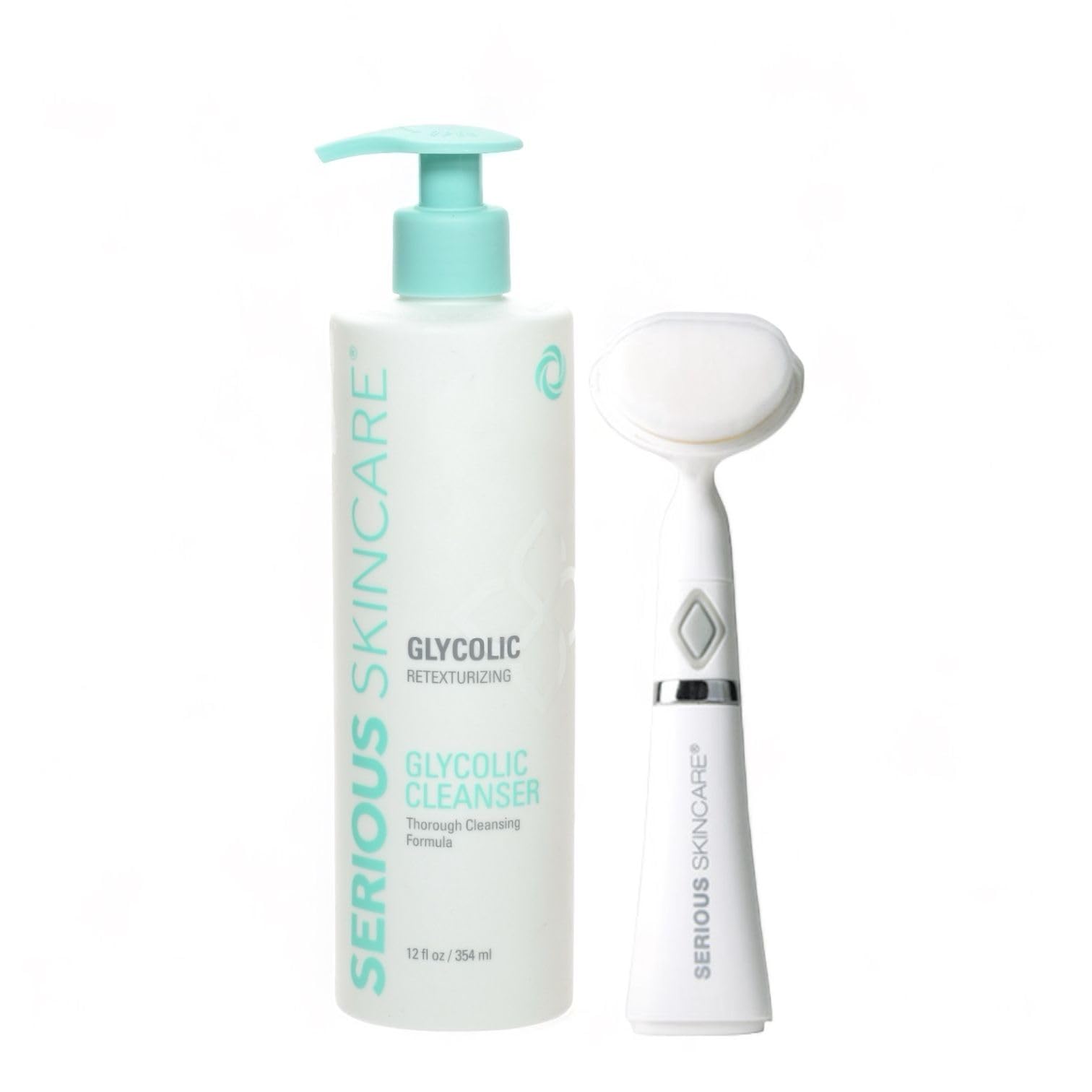 Serious Skincare Glycolic Facial Cleanser 12 oz. + Oscillating Facial Brush Cleansing Tool - Creamy Deep Pore Cleansing Formula 