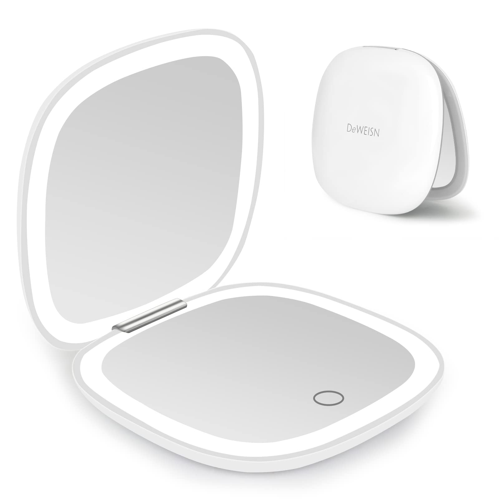 Deweisn Compact Mirror, Lighted Travel Makeup Mirror With 1X/10X Magnifying Double Sided Dimmable Portable Pocket For Handbag An