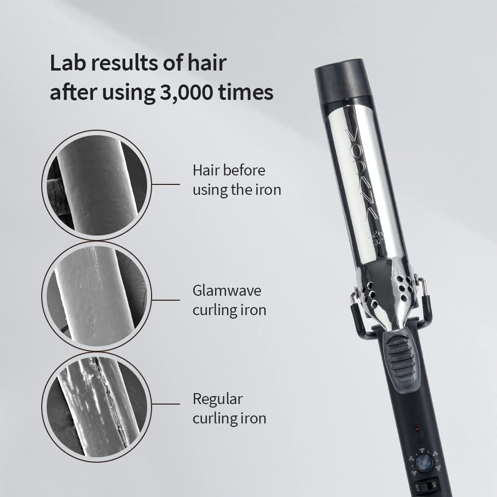 VODANA Professional GlamWave Ceramic Curling Iron, Natural Curls, Hair Curler, Curling Wand, Available in USA (1.25 inch, Black)