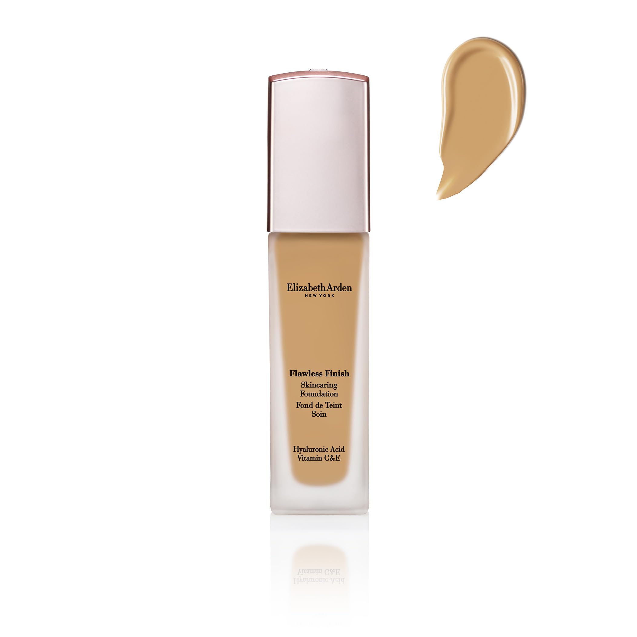 Elizabeth Arden Flawless Finish Skincaring Foundation with Hyaluronic Acid, Vitamin C & E, 410N (Tan skin with warm peach undert