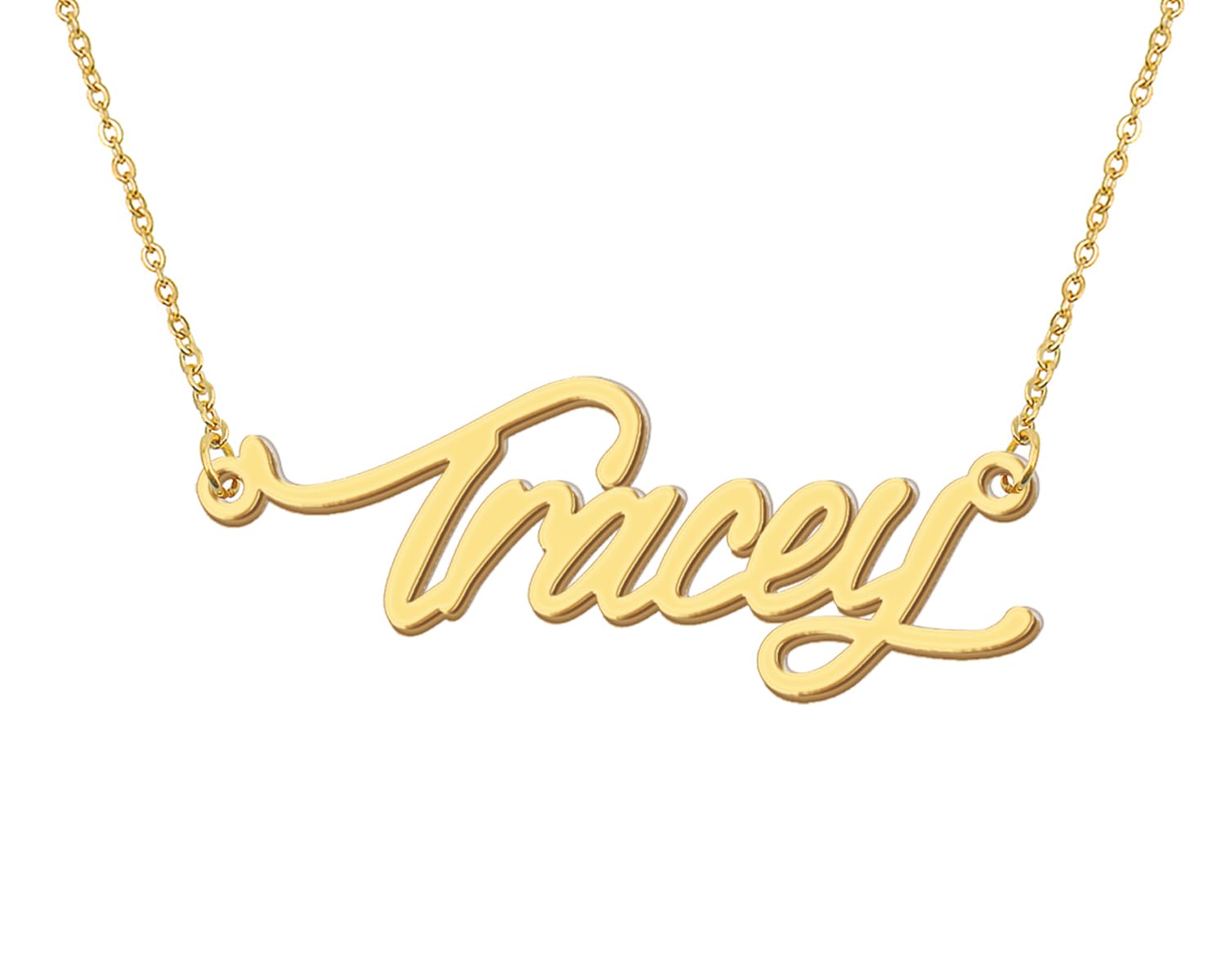Aoloshow Tracey Dainty Name Necklace for Womens 18k Gold Plated Stainless Steel Nameplate Jewelry Valentines Day