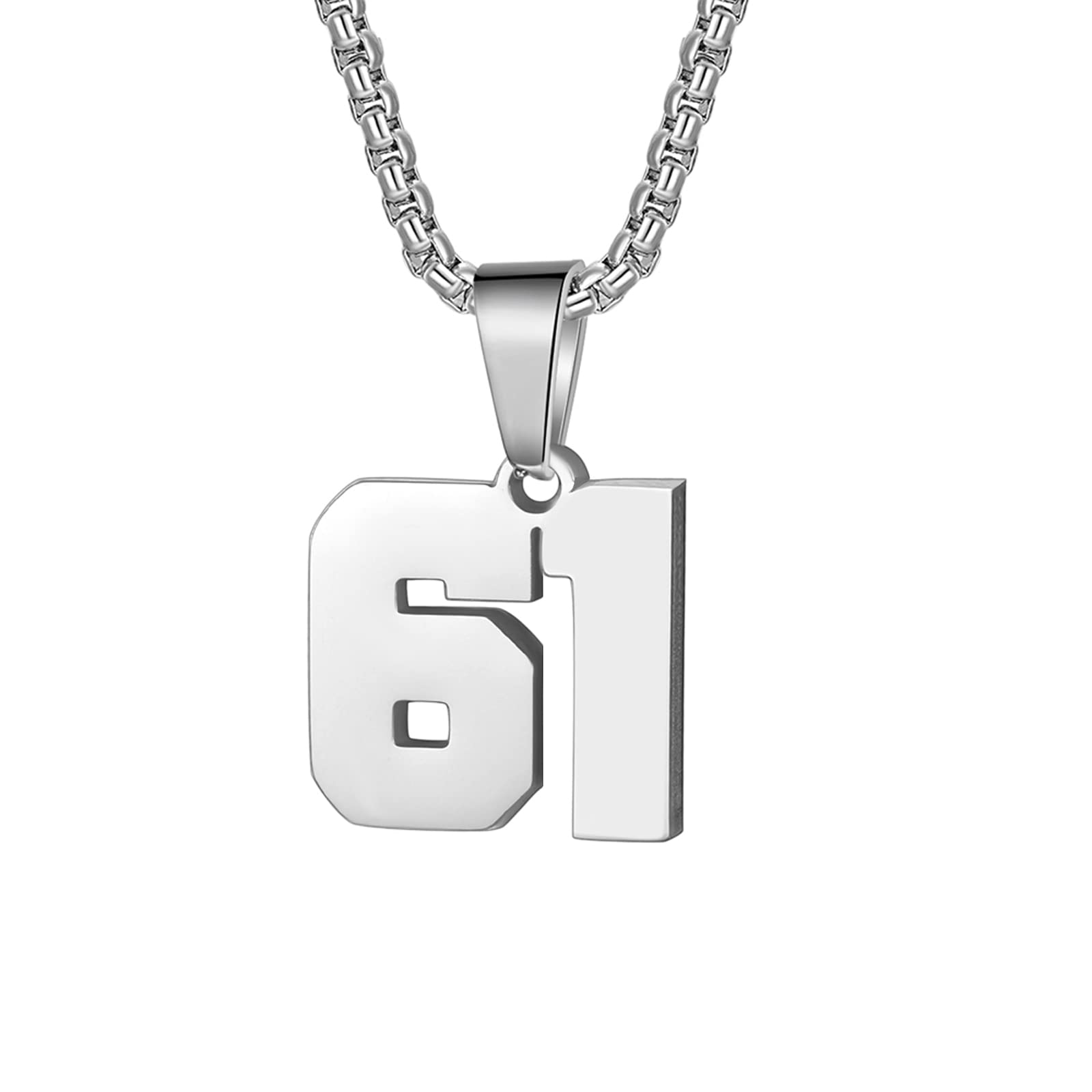 Number Necklaces Personalized Necklaces Silver Initial Number Pendant Stainless Steel Chain Movement Necklaces for Men Women (61