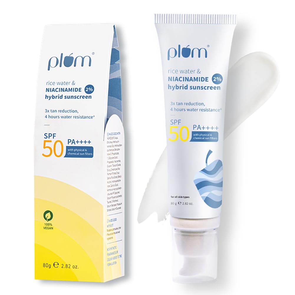 Plum 2% Niacinamide Sunscreen Spf 50 Pa+++ With Rice Water | 4 Hrs Water Resistance | 3X Tan Reduction & Brightens | No White Ca