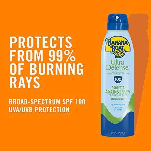 Banana Boat Ultra Defense Max Skin Protect Clear, Broad Spectrum, Ultra Mist Sunscreen Spray, Spf 100, 6Oz.