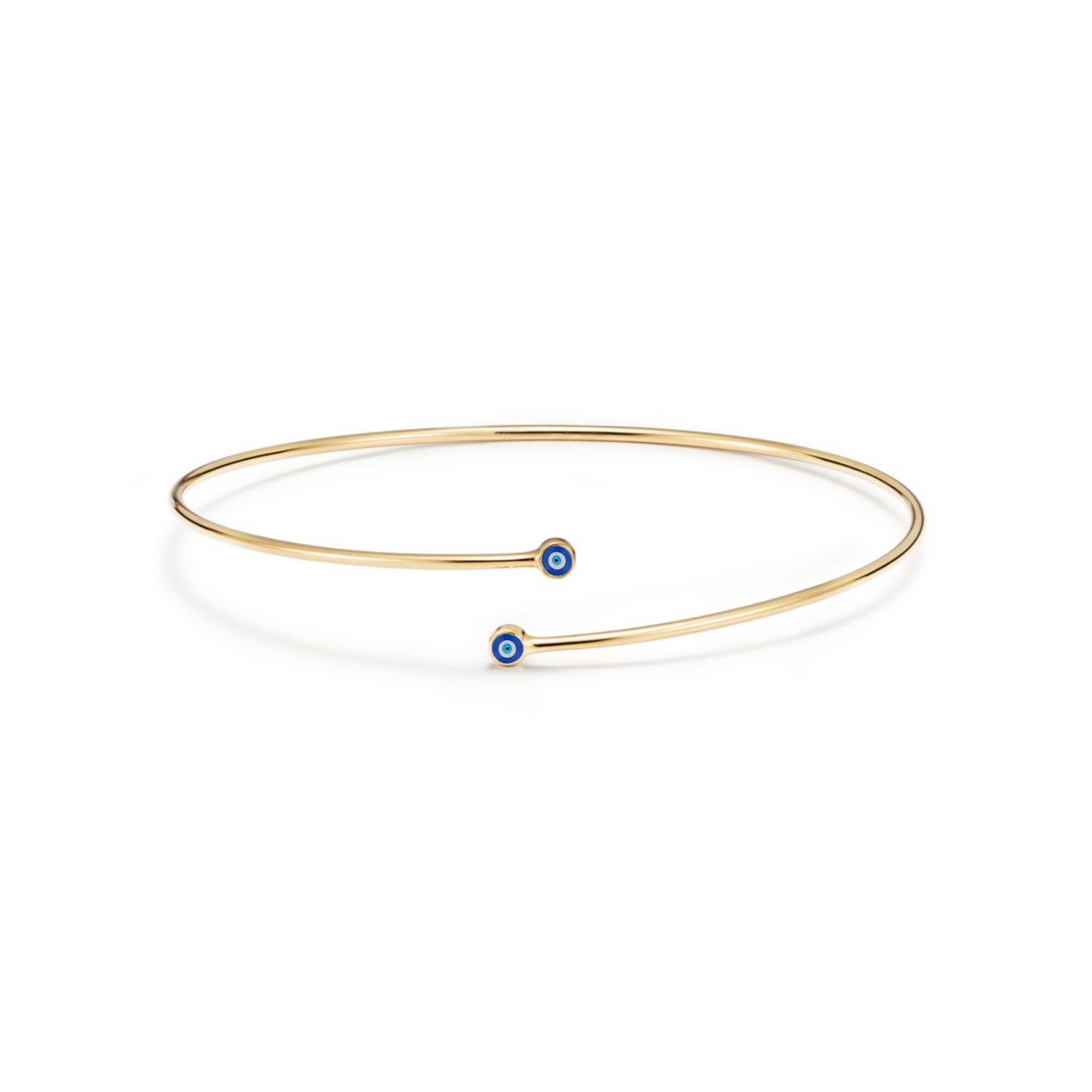PERIMADE 18K Gold Plated Evil Eye Open Cuff Bangle Bracelet, Dual Lucky Turkish Blue Eye Nazar Bypass Bracelet 925 Sterling Silv