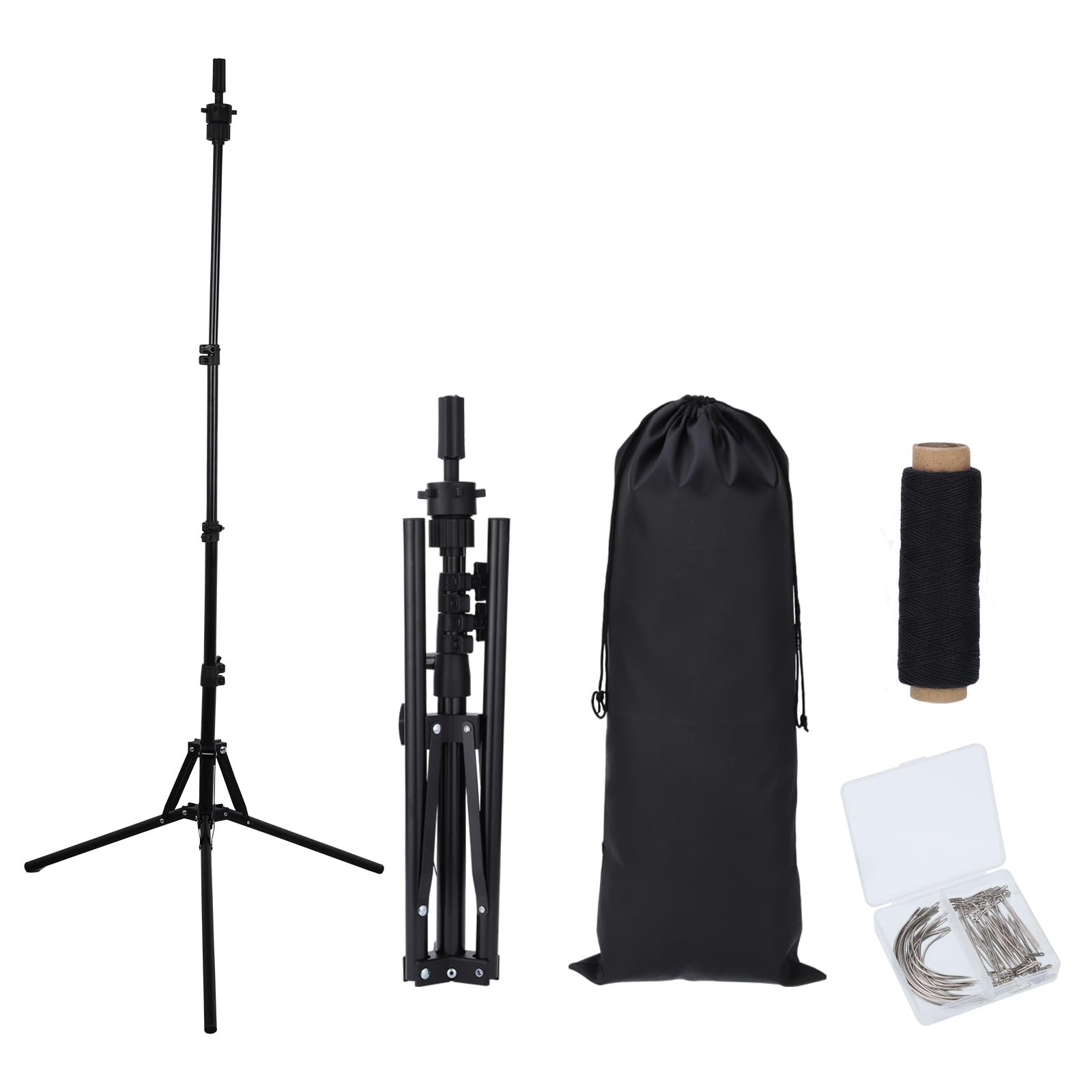 obeoby Adjustable Wig Stand Tripod, Mannequin Head Stand for Cosmetology Hairdressing Foldable Wig Head Stand with T-Pins, C-Pin