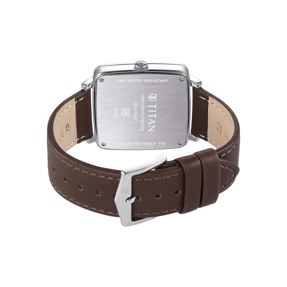 Titan Silver Dial Analog Watch For Men -Nr90147Sl01 Genuine Leather, Green Strap, Dark Green Colour, Free Size, Strap