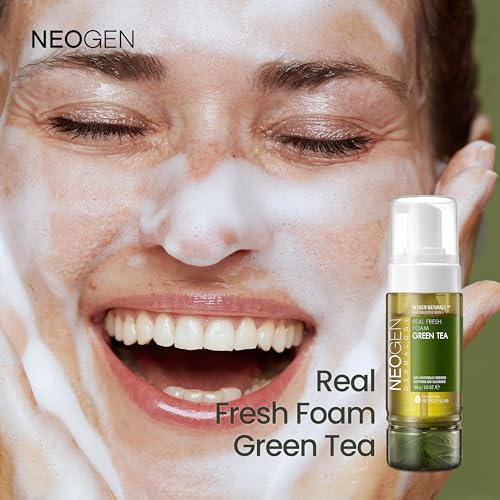 Dermalogy By Neogenlab Real Fresh Foam Cleanser, Green Tea 5.6 Fl Oz (160G) - Soothing & Hydrating Gentle Cleansing Foam With Re