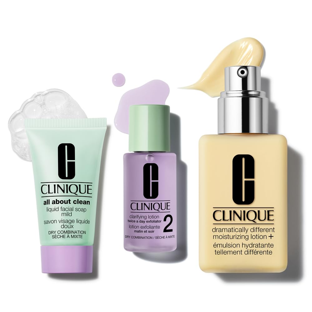 Clinique Great Skin, Great Deal Gift Set For Dry Combination Skin Type II | All About Clean Mild Liquid Soap, Clarifying Lotion 