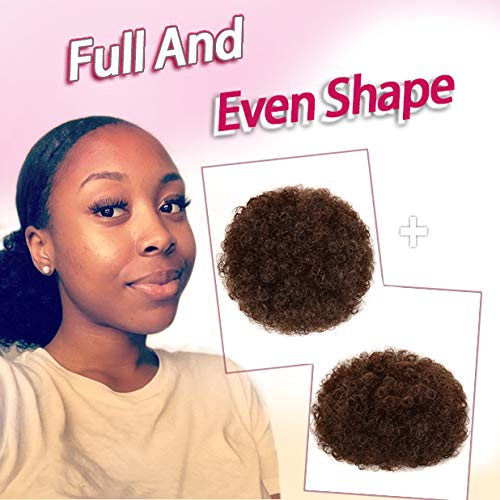 Rosmile Afro Puff Drawstring Ponytail Extension For Black Women, Premium Medium Brown #4 80 Gram Short Synthetic Afro Puff Ponyt