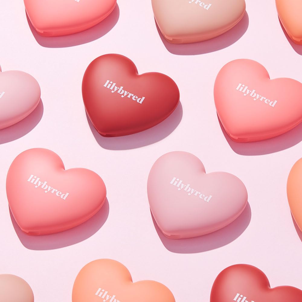 Lilybyred Luv Beam Cheek(Ad) (01_Loveable Coral) - Heart Shaped Powder Blush With Shimmer, Natural-Looking Flush, Long-Lasting R