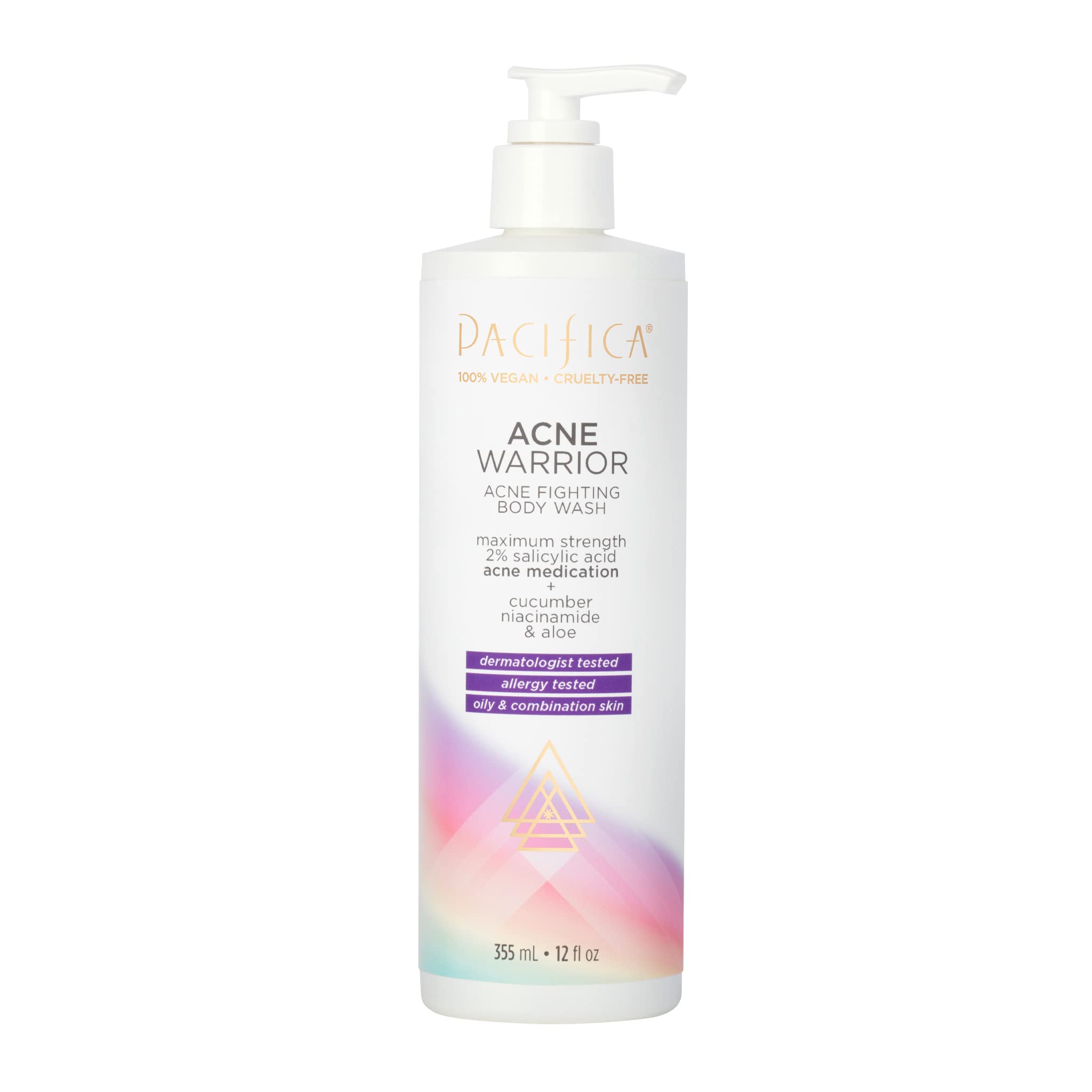 Pacifica Beauty | Acne Warrior Body Wash | 2% Salicylic Acid, Cucumber, Niacinamide, Aloe | Acne Treatment | Dermatologist Teste