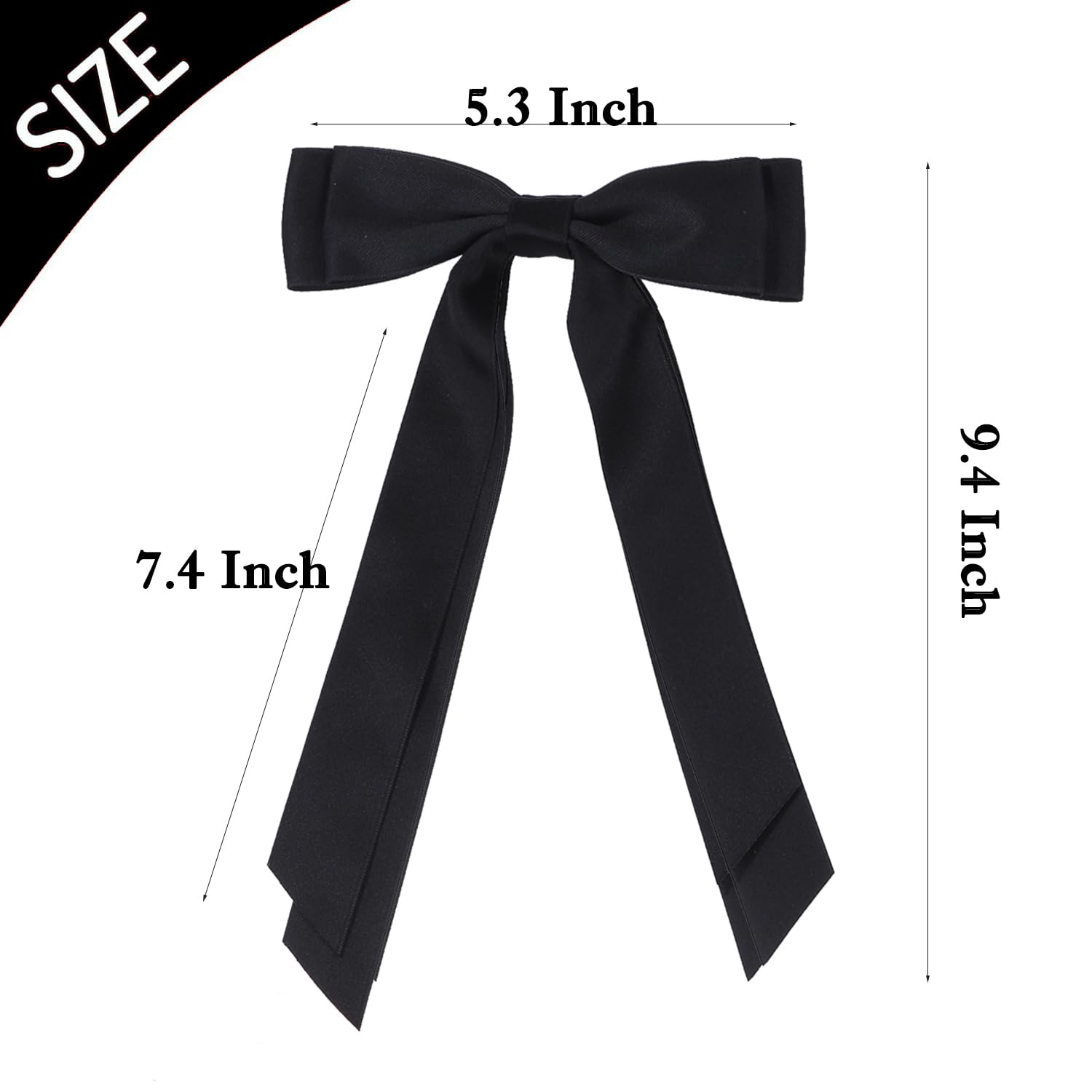 Satin Bow Hair Clips For Women, Silkly Satin Black Beige Hair Ribbon Bow With Long Tail Hair Accessories For Girls (Black Beige)
