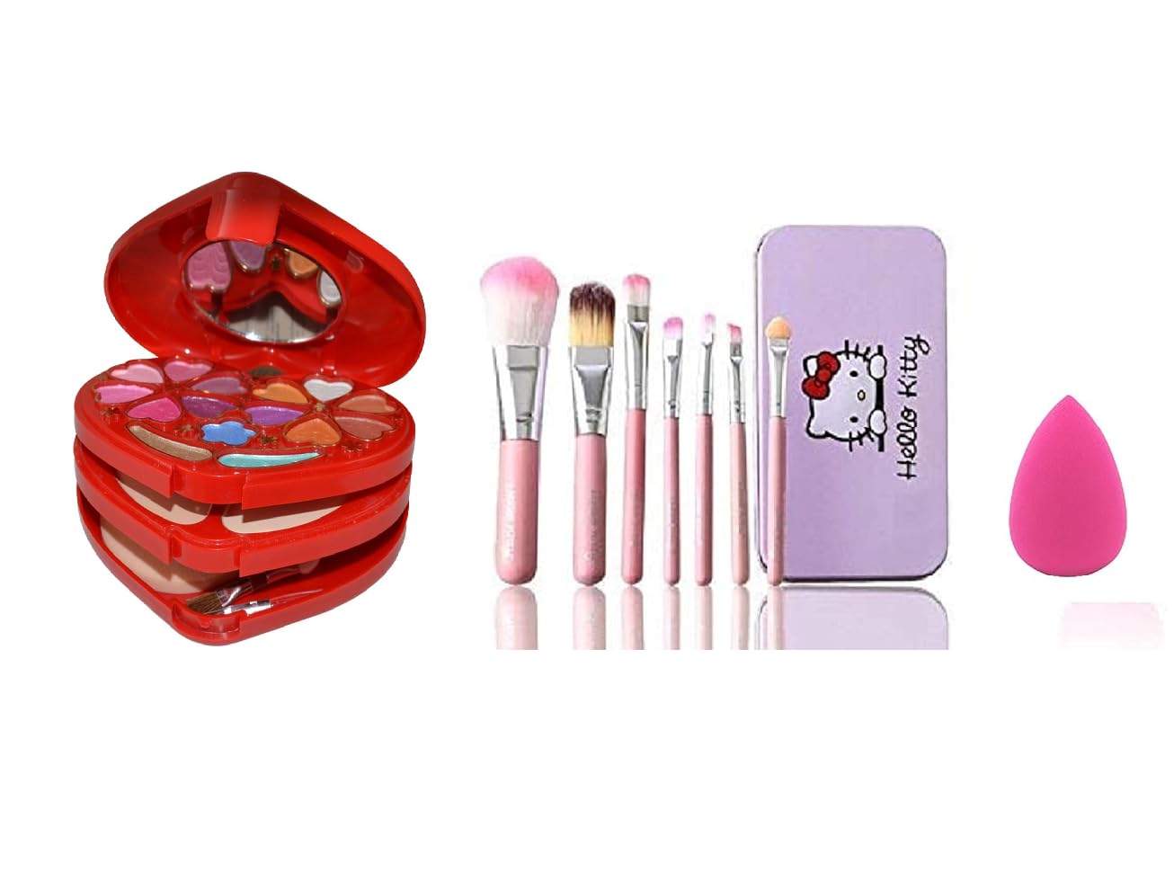Swizhuda 5001 Makeup Kit And 7 Pcs Pink Kitty Makeup Brushes Set With 1 Sponge Puff Combo Set  (Pack Of 9)