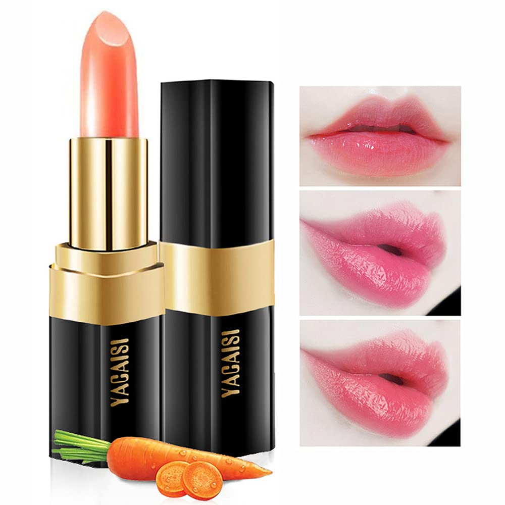 Yeweian Carrot Color Changing Lipstick, Natural Moisturizing Lip Gloss Korean Lip Balm Long Lasting Lip Care Labiales Magicos Nu