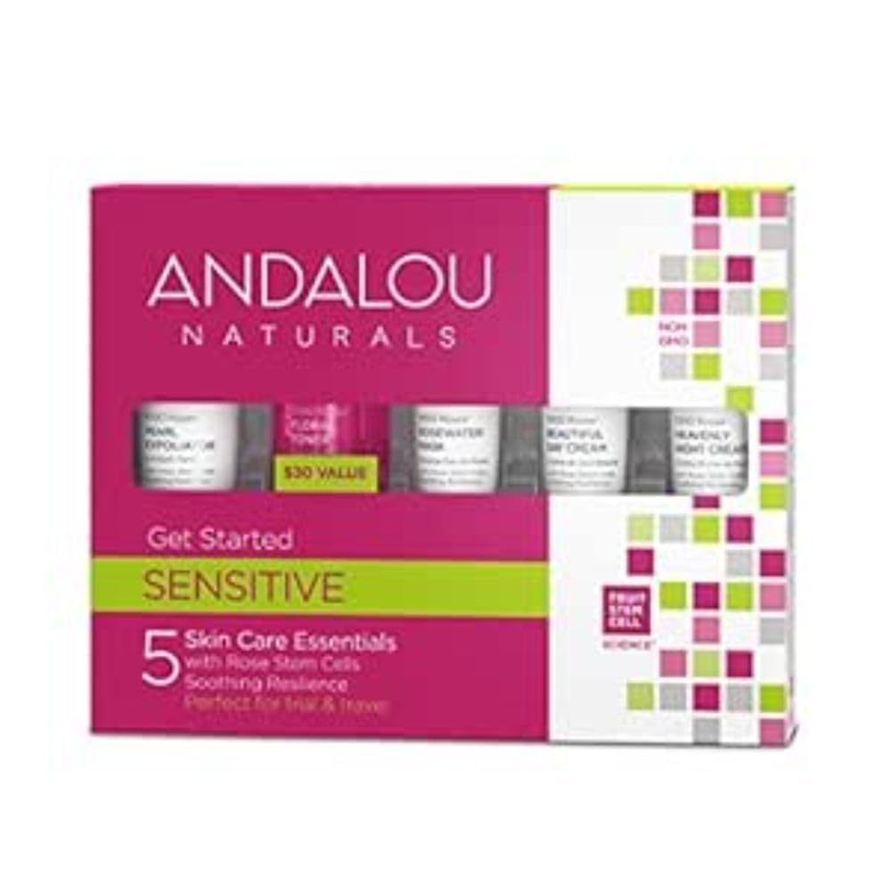 Andalou Naturals 1000 Roses Get Started Kit, 5 Piece Set (Exfoliator, Toner, Mask, Day Cream, Night Cream)