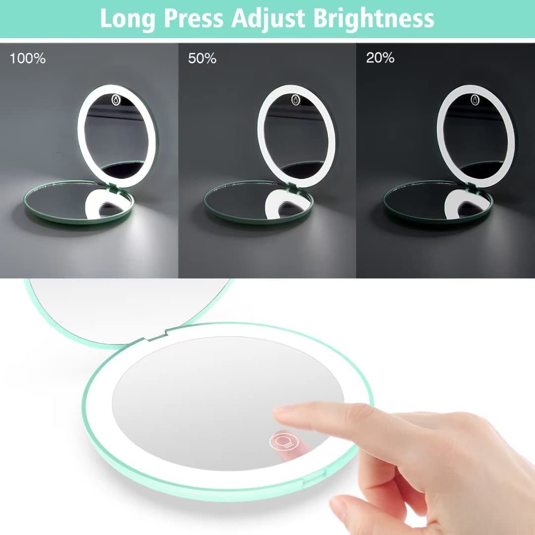 Wobsion Led Compact Mirror, Rechargeable 1X/10X Magnification Compact Mirror, Dimmable Small Travel Makeup Mirror,Pocket Mirror