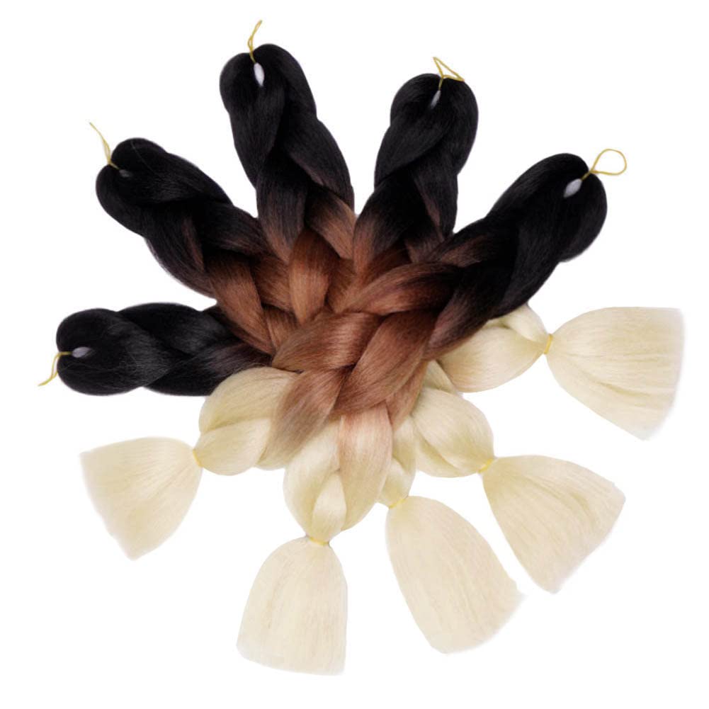 AIDUSA Ombre Braiding Hair Blonde Jumbo Braiding Hair Extensions 5pcs Synthetic Braiding Hair 24 Inch Ombre Brown Braiding Hair