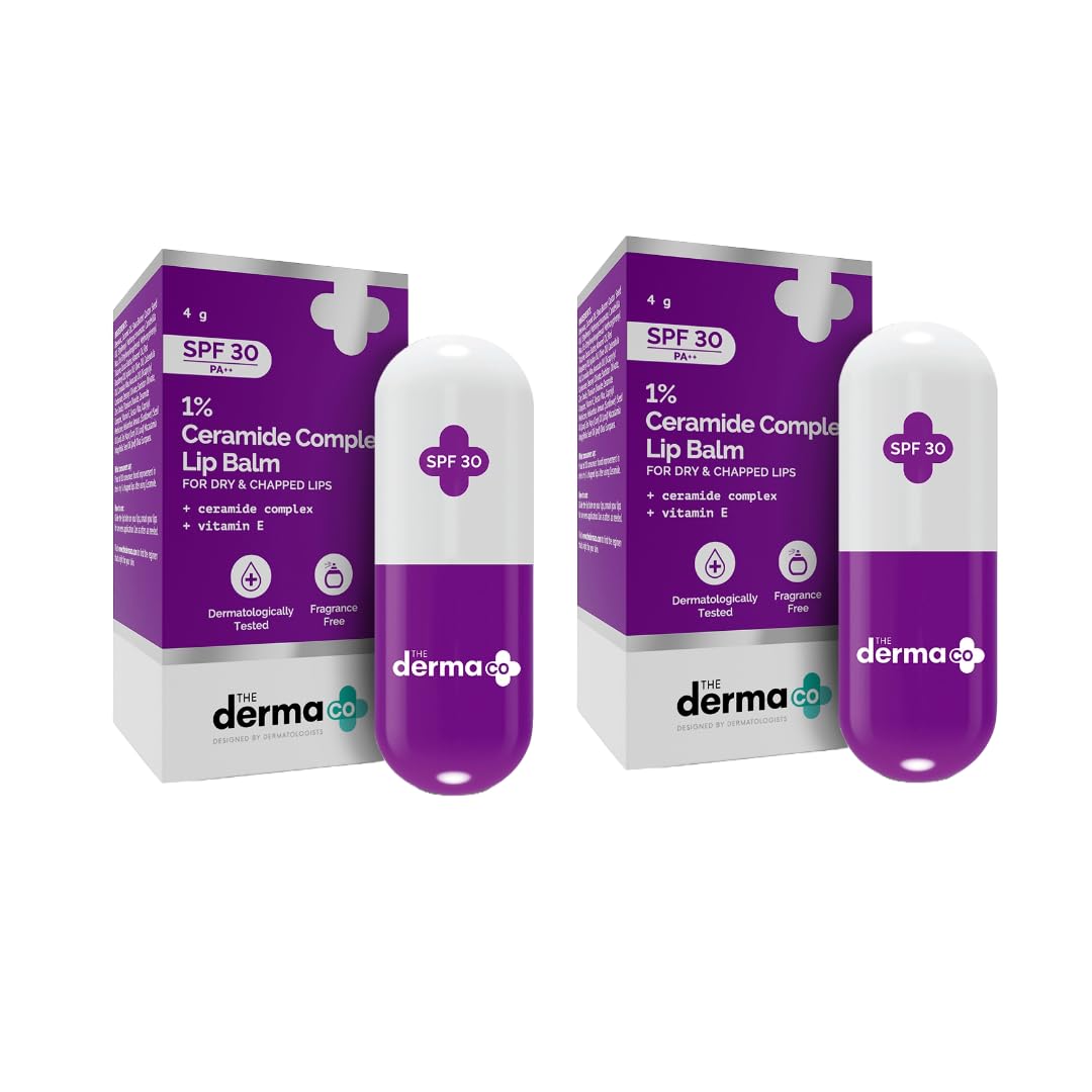 The Derma Co 1% Ceramide Complex Lip Balm With Ceramides & Vitamin E For Dry & Chapped Lips  4G (Pack Of 2), Off White