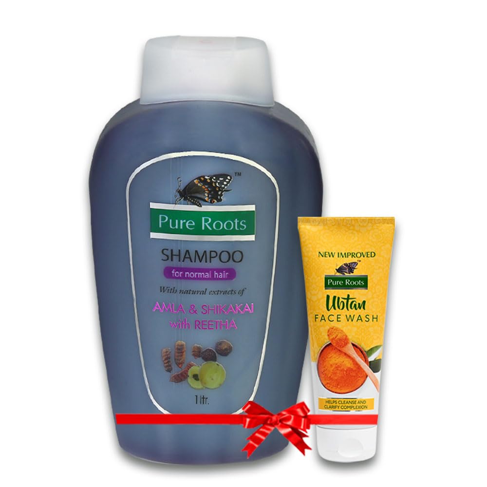 Pure Roots Amla Shikakai Reetha Shampoo 1000Ml With 100Ml Face Wash, Anti Hair Fall Shampoo For Damaged Hair, All Hair & Skin Ty