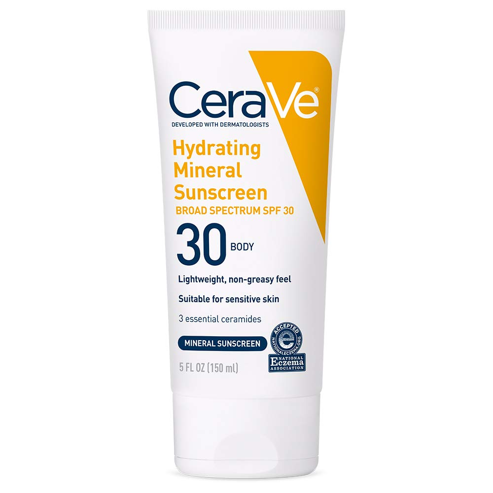 Cerave 100% Mineral Sunscreen Spf 30 | Body Sunscreen With Zinc Oxide & Titanium Dioxide | Hyaluronic Acid & Ceramides | Oil Fre