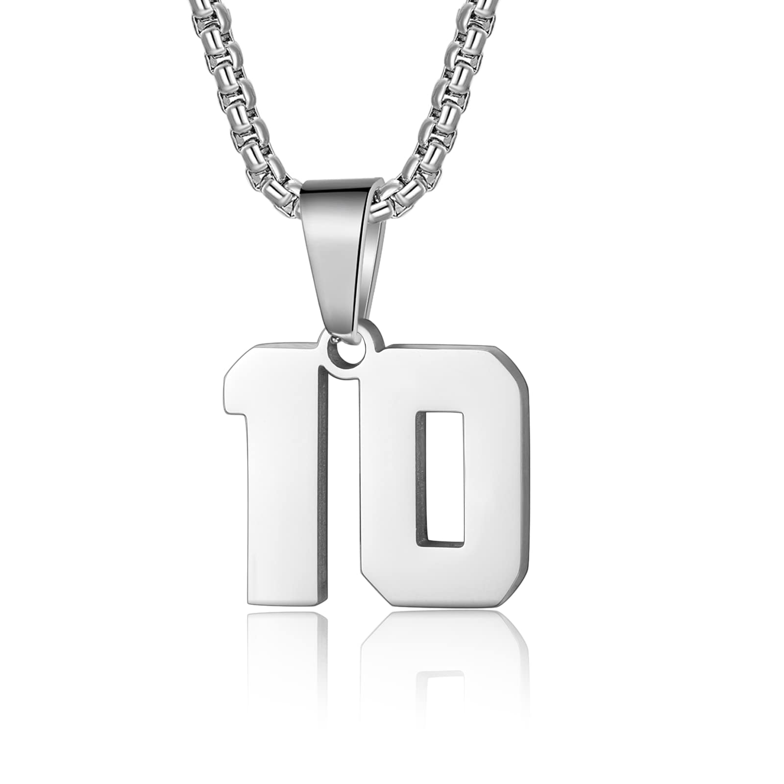 Number Necklaces Personalized Necklaces Silver Initial Number Pendant Stainless Steel Chain Movement Necklaces for Men Women (10