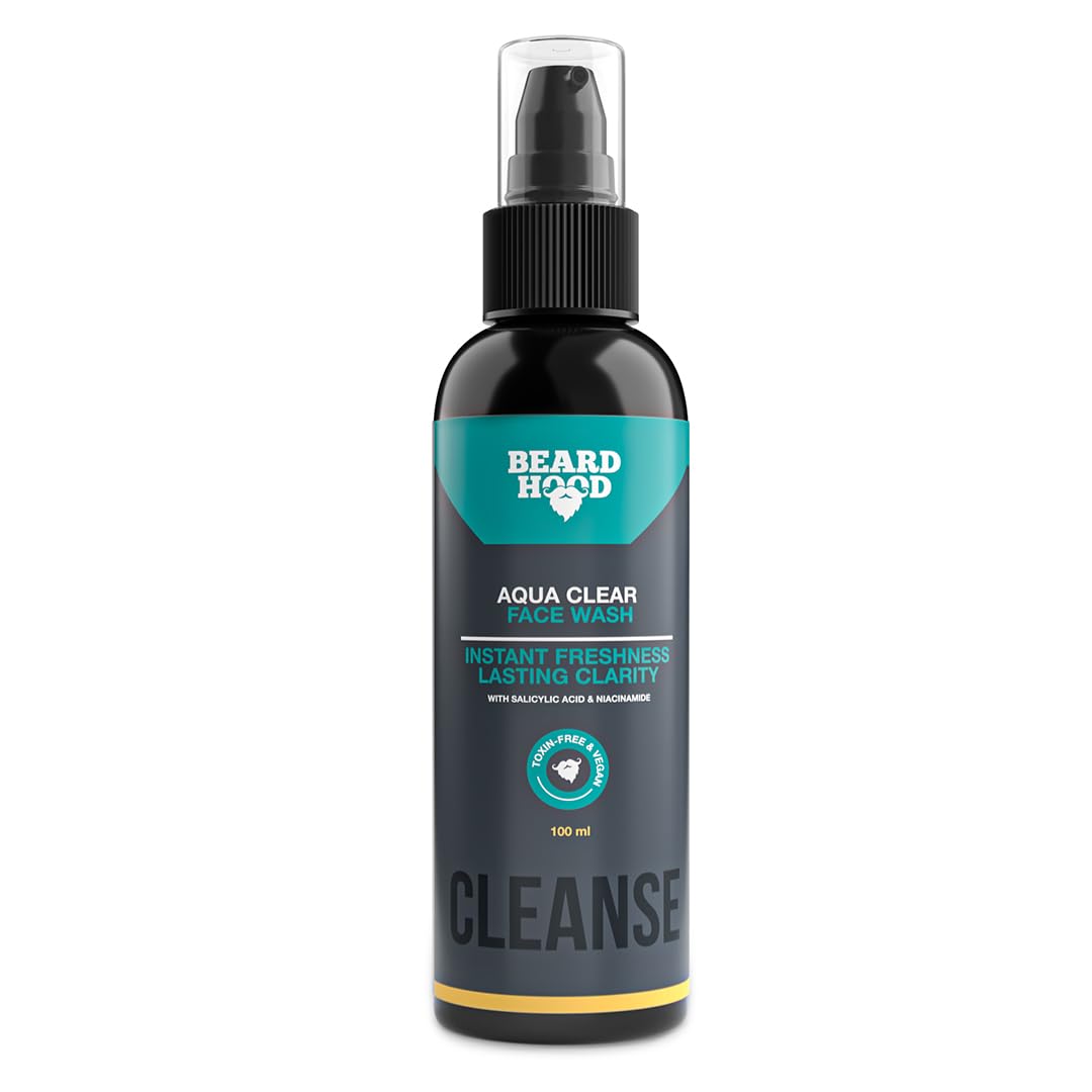 Beardhood Aqua Clear Face Wash For Men | Fight Acne & Pimples, Brighten Skin, Clears Dirt, Oil Control, Refreshing Feel  Multi