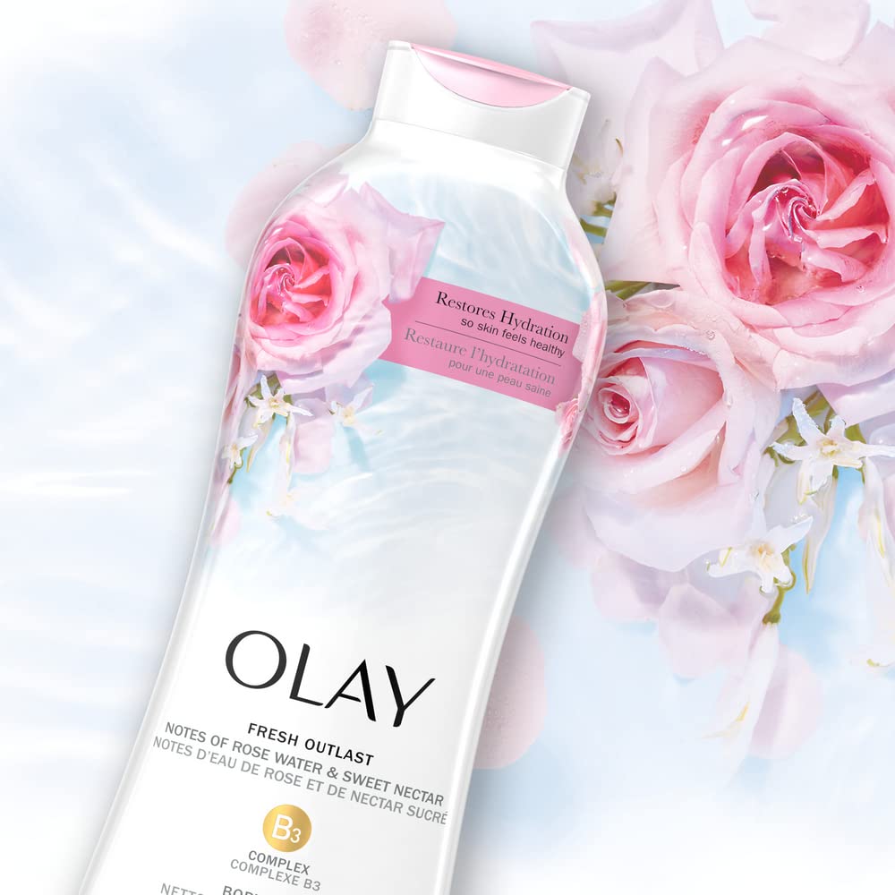 Olay Fresh Outlast Rose Water & Sweet Nectar Body Wash, 22 Fl Oz, 5.732 Lb