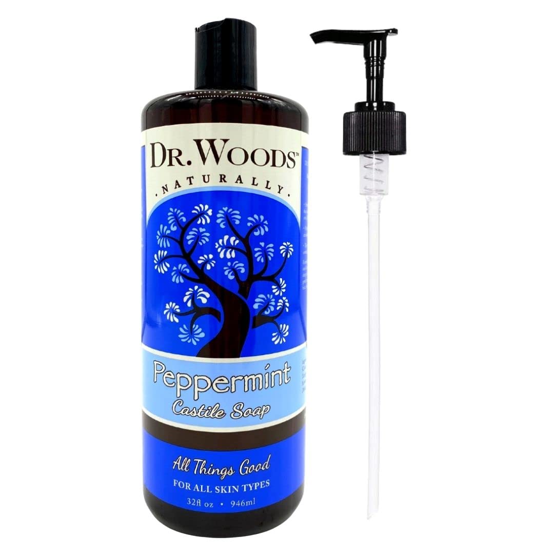 Dr. Woods Pure Peppermint Liquid Castile Soap With Pump, 32 Ounce