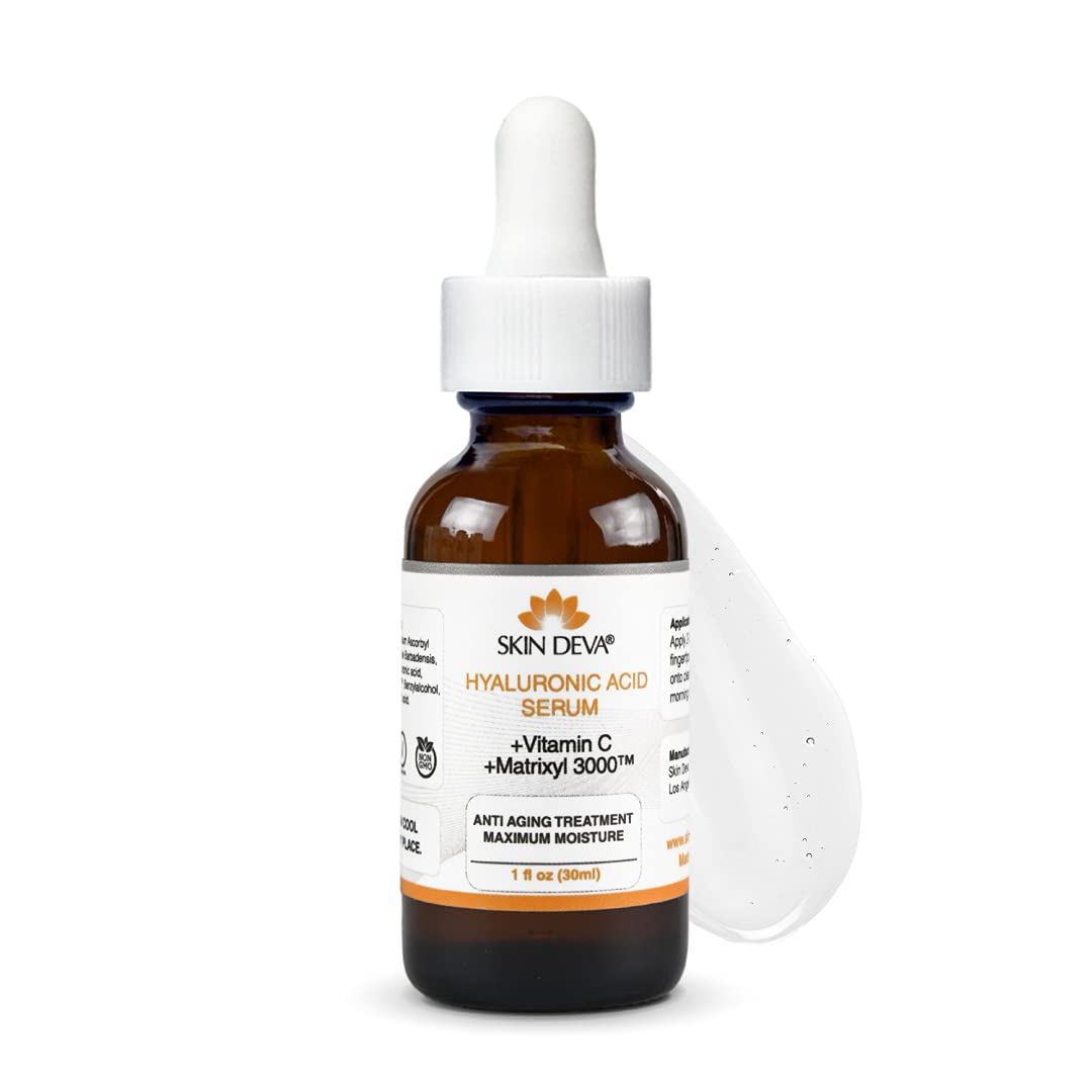 SKIN DEVA 1 oz Serum Vitamin C and Hyaluronic Acid Serum for Face + Matrixyl 3000 Anti Aging Serum, Boost Skin Collagen, Dark Sp